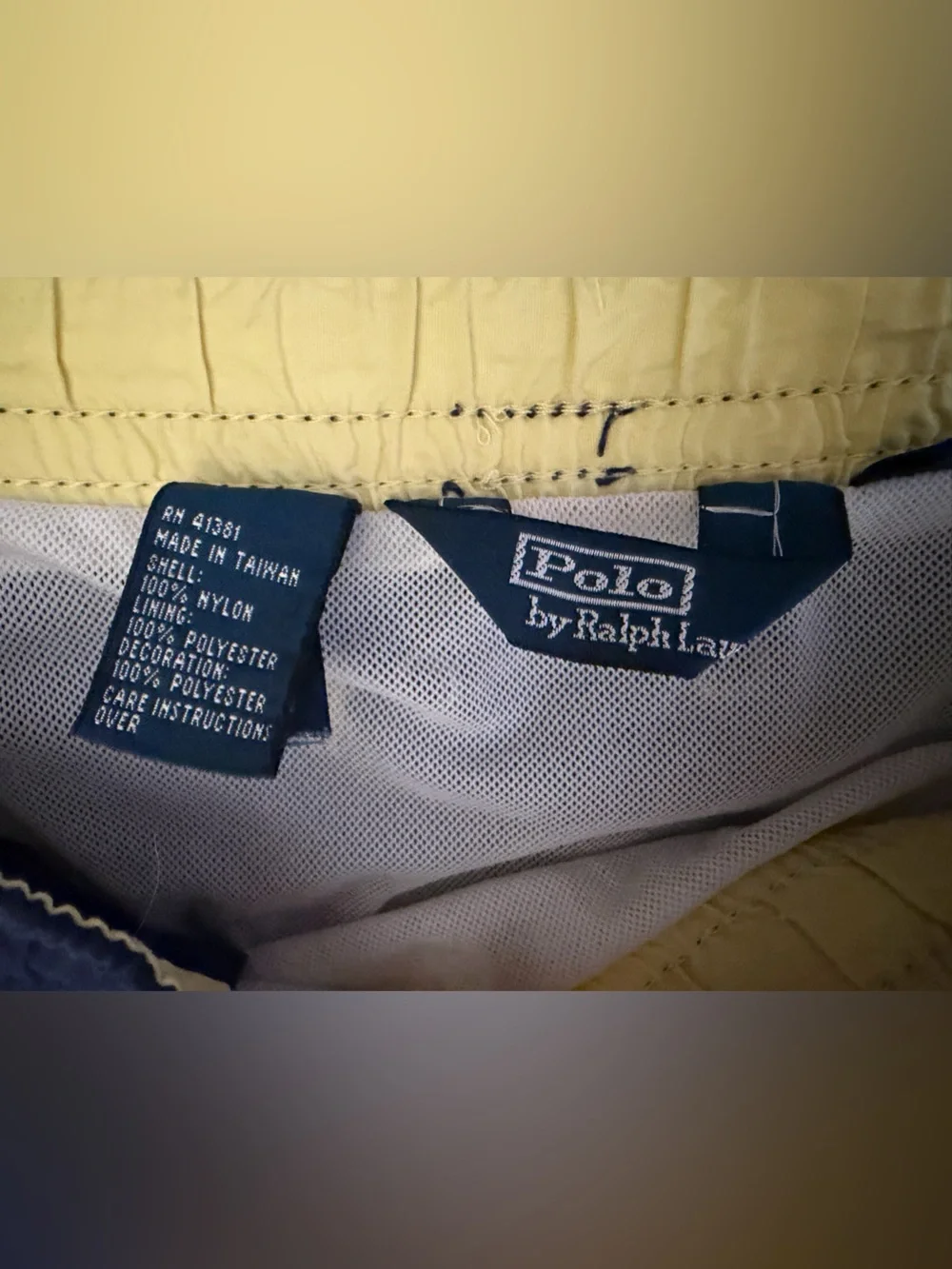 Polo by Ralph Lauren All Over Pony Embroidered Swim Trunks Navy Yellow M 0021
